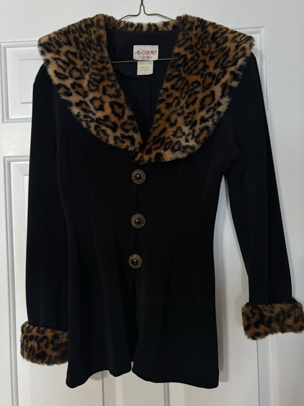 Black blazer with Leopard Faux-Fur Trim and mini skirt - Picture 3 of 5